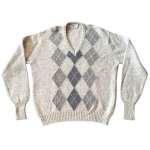 Vintage Lord Jeff Shetland Wool Sweater Argyle V Neck Preppy Academia Retro